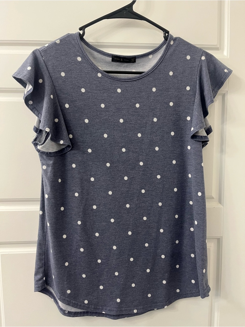 SHEIN Blue Polka Dot Ruffle Sleeve Tee
